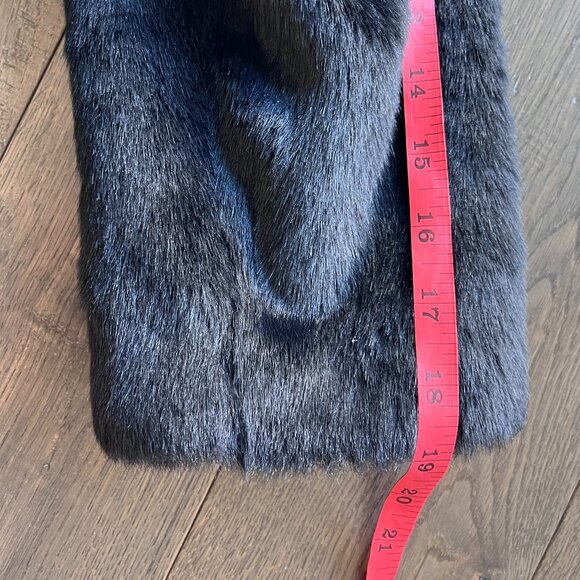 Alex Marie Black Faux Fur Crop Coat Size M Cowl Neck Open Front Jacket Elegant - Picture 6 of 7